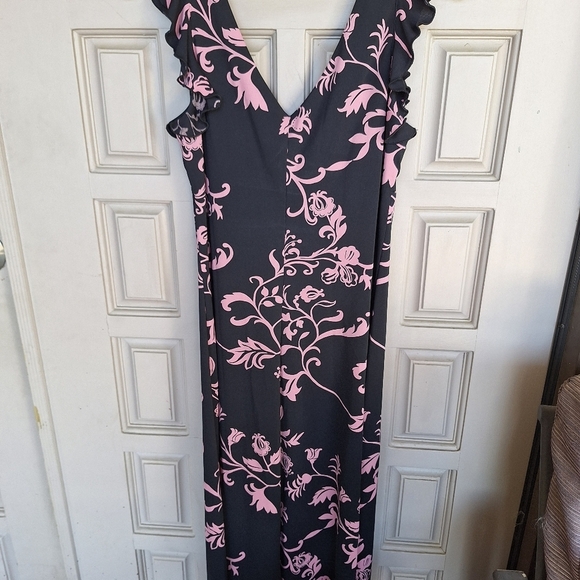 Hypnotix Dress Stretchy Blend SzL Black/Pink Floral Sleeveless HEm/Sleeve Ruffle - Picture 7 of 7
